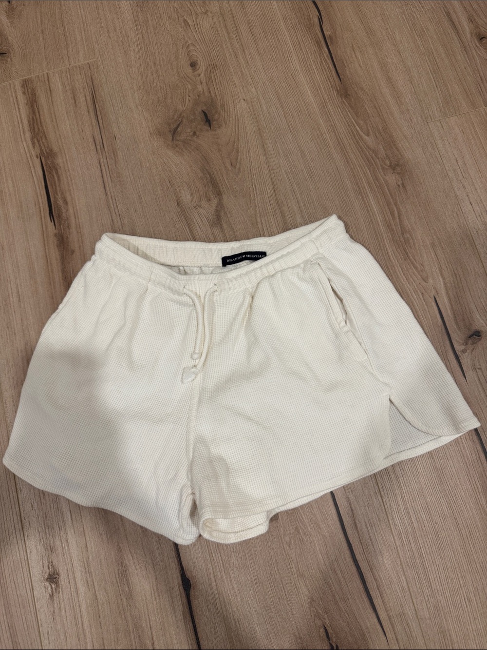 Brandy Melville Cream Waffle-Knit Drawstring Shorts